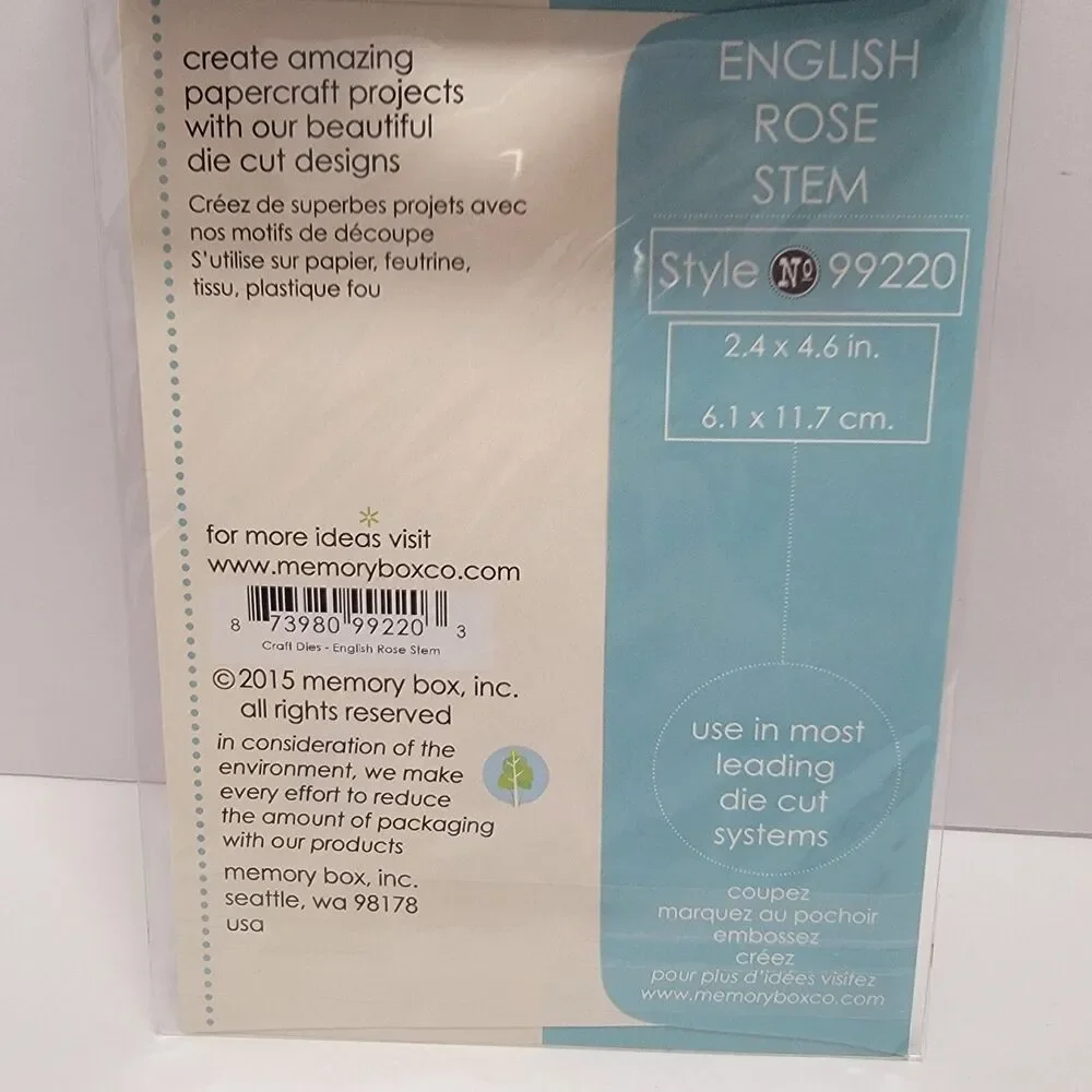 Memory Box English Rose Stem & Single Rose Stem Craft Die Set of 2 NEW